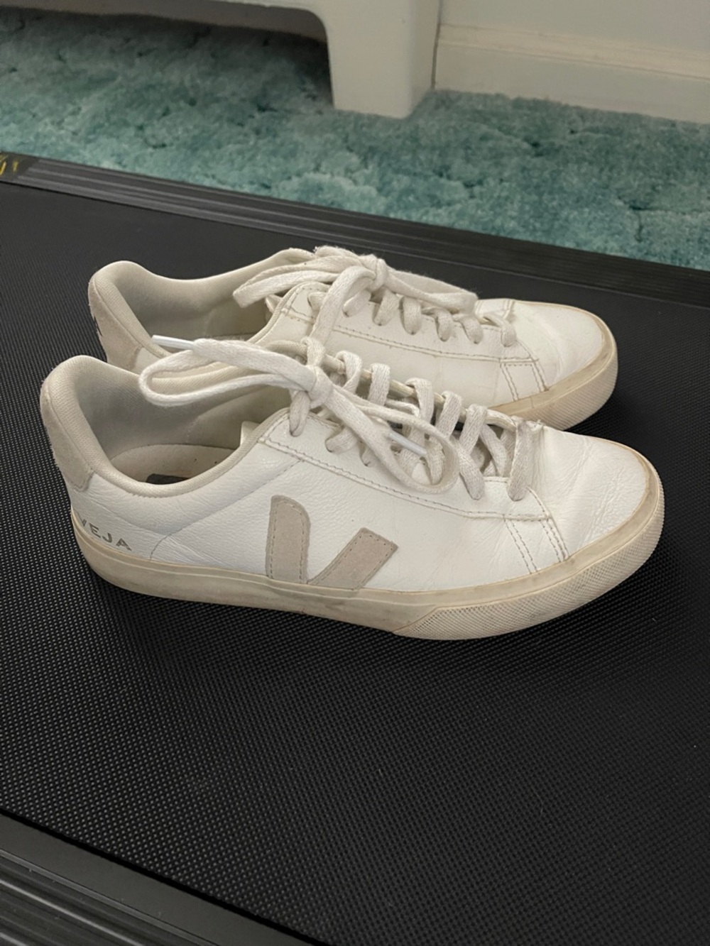 Veja White Leather Sneakers with Beige Logo